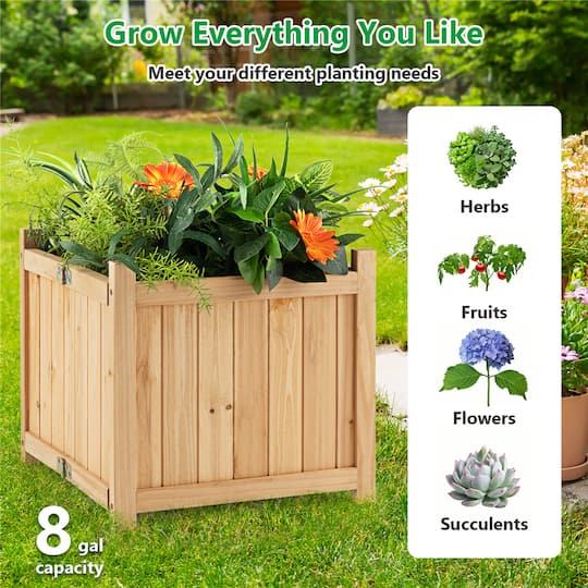 Costway 15" Elevated Outdoor Folding Wooden Planter Box with Removable Bottom